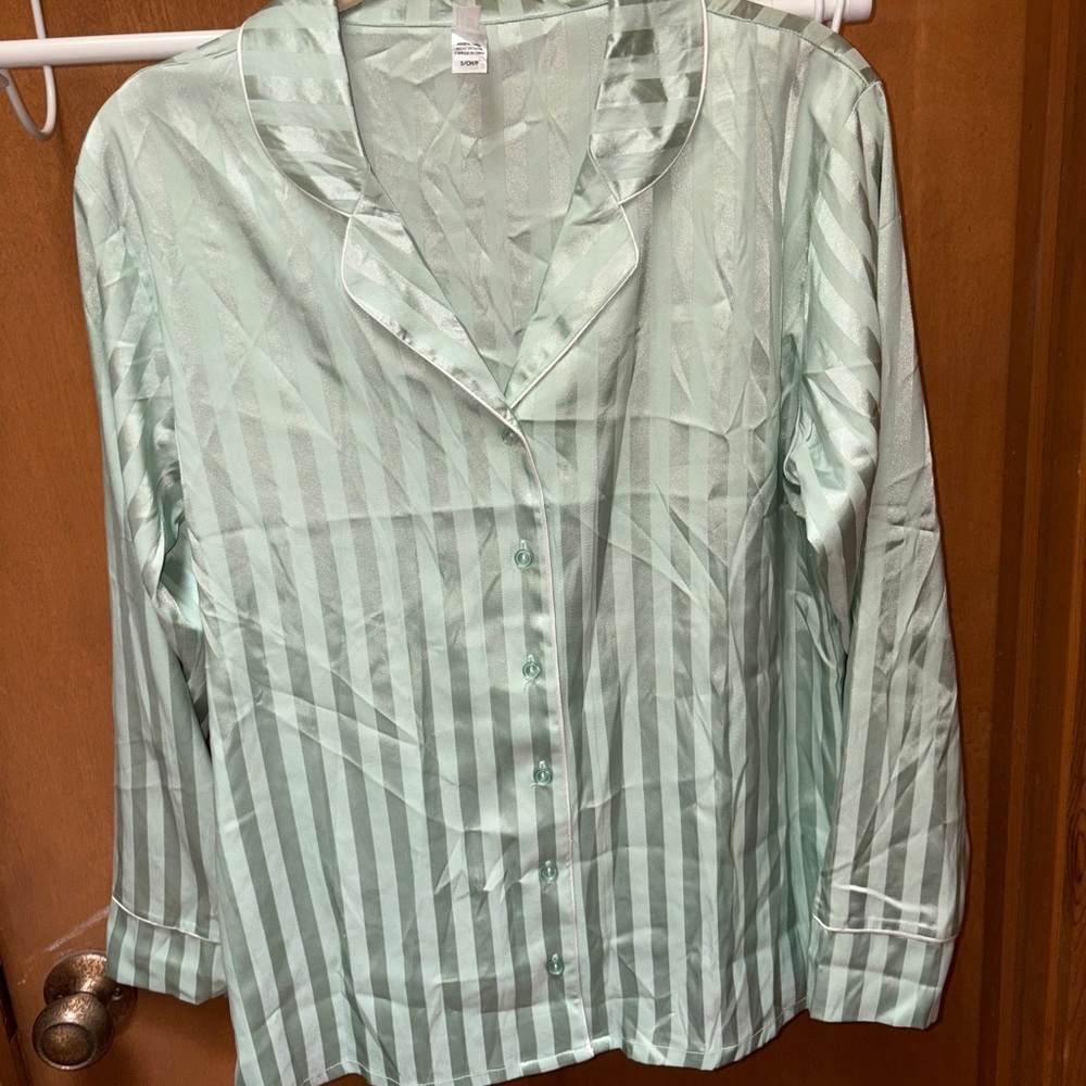 Flora Nikrooz Satin Stripe Pajama Sleep Shirt Mint Green Size Small